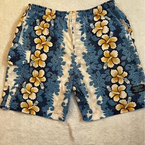 Men’s Blue Wave Swim Surf Shorts size medium Tropical Hawaiian Floral